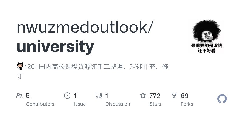 GitHub - nwuzmedoutlook/university: :octocat:120+国内高校课程资源纯手工整理，欢迎补充、修订