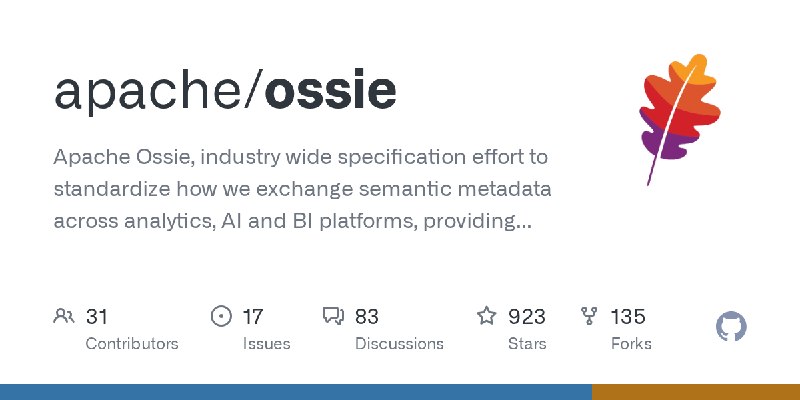 GitHub - apache/ossie: Apache Ossie, industry wide specification effort to standardize how we exchange semantic metadata across…