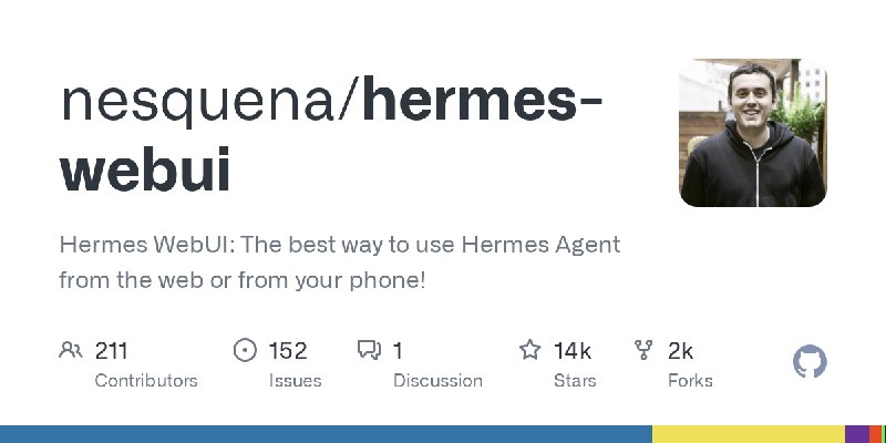 GitHub - nesquena/hermes-webui: Hermes WebUI: The best way to use Hermes Agent from the web or from your phone!