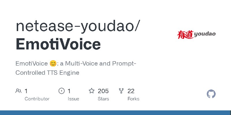 #程序员GitHub - netease-youdao/EmotiVoice: EmotiVoice 😊: a Multi-Voice and Prompt-Controlled TTS Engine网易有道开源EmotiVoice——一个强大的开源TTS引擎，支持中英文双语，包含2000多种不同的音色，以及特色的情感合成功能，支持合成包含快乐、兴奋、悲伤、愤怒等广泛情感的语音