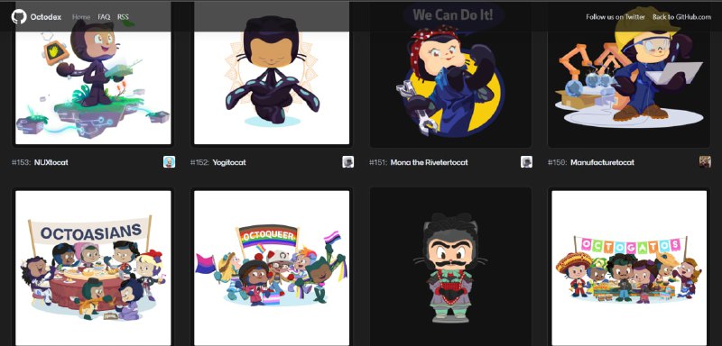 OctodexGithub 上章鱼猫图片资源网站，相关图片可用于表示 Github 资产的用途其它勿用，章鱼猫的形象非常调皮可爱，非常喜欢这一形象的设计