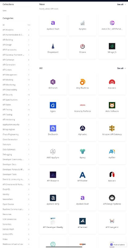 API Tracker  这个网站整理了很多 API 开放接口，包括一些常见的 API 工具、文章、视频等学习教程