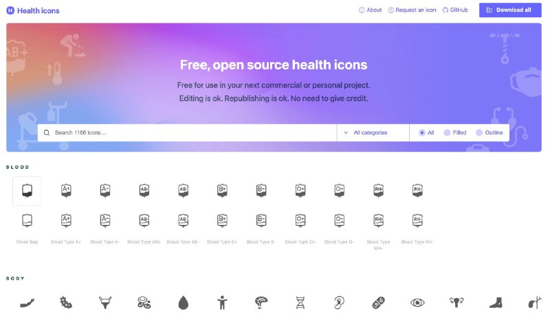 适用于任何医疗保健项目的免费开源图标库它的目的是为世界各地的健康项目创建高质量的图标和符号