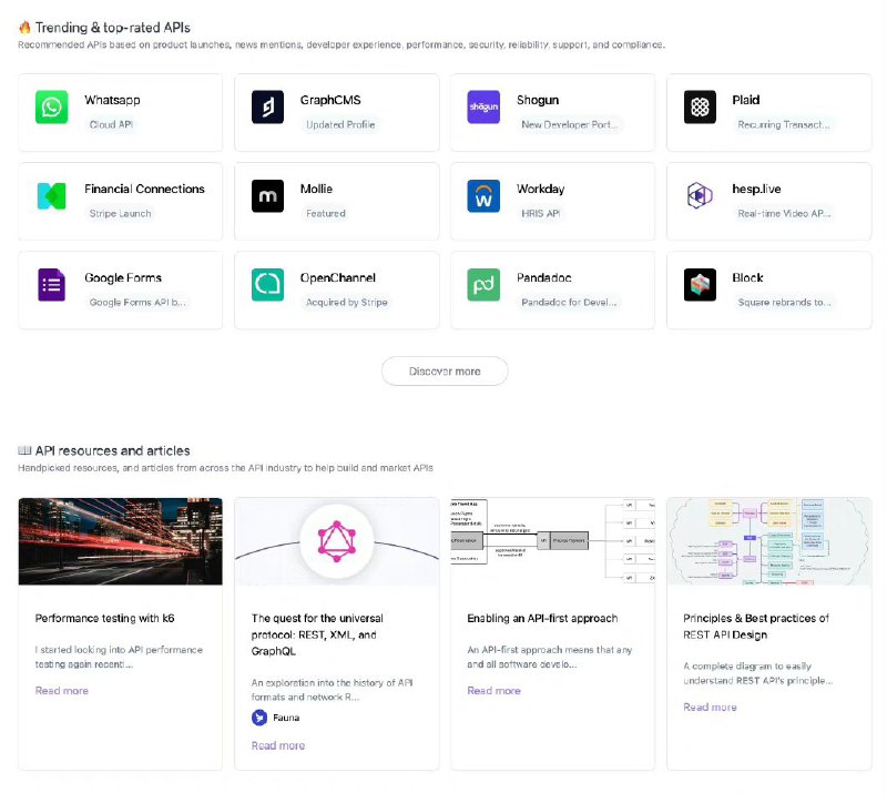 API Tracker  这个网站整理了很多 API 开放接口，包括一些常见的 API 工具、文章、视频等学习教程