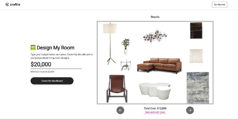 craftle.app - 你如果不知道要买什么家具，可以上这个网站看看，只需要输入一个预算价格，这个网站就会推荐给你一些产品组合