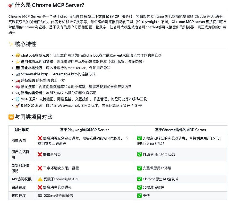 Chrome MCP Server：将你的Chrome浏览器变成智能助手，让AI掌控浏览器，实现复杂自动化、内容分析和语义搜索
