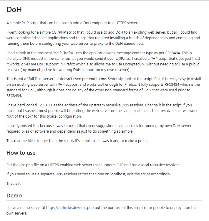 DoH 使用简单的 PHP 脚本在几乎所有主机上通过 HTTPS (DoH) 运行 DNS