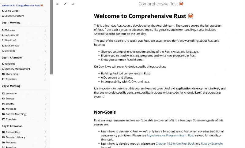 Google 开放的一个 Rust 技术教程：《Comprehensive Rust 🦀》