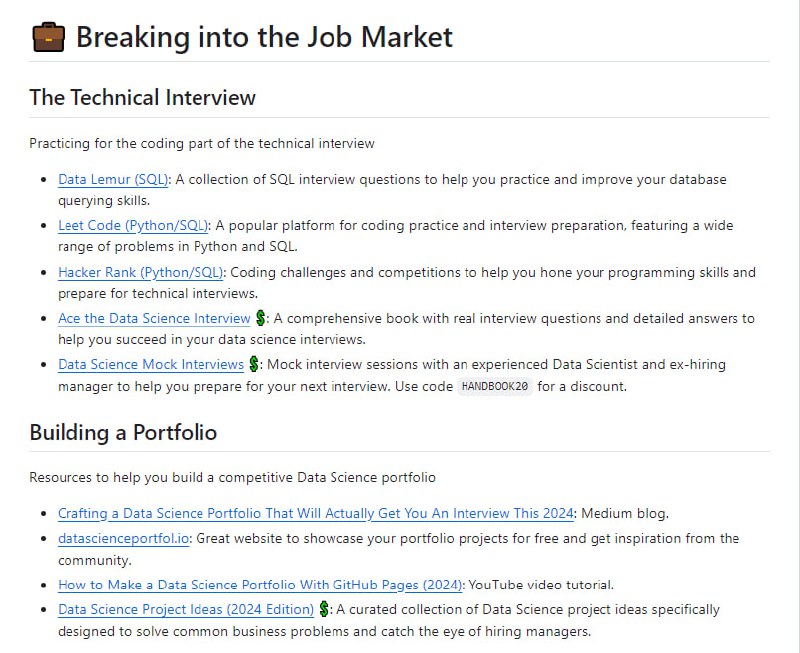 为数据科学爱好者提供的学习资源库，包含从入门到进阶的各类免费和付费资源，助力数据科学家学习成长和职业发展Data Scientist Handbook 2024 | #手册为数据科学爱好者提供的学习资源库，包含从入门到进阶的各类免费和付费资源，助力数据科学家学习成长和职业发展Data Scientist Handbook 2024 | #手册