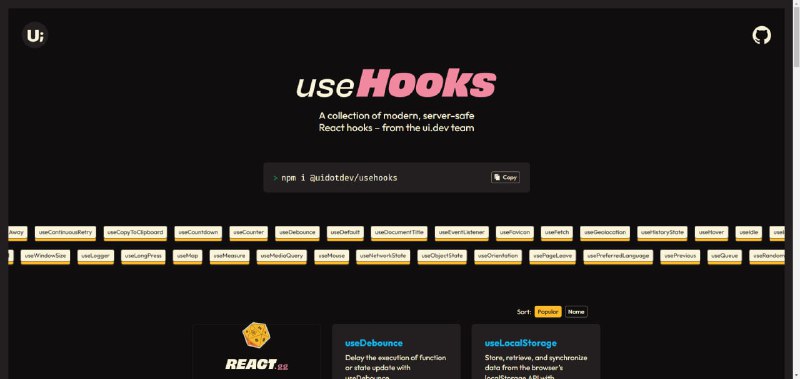这个网站收集 React 框架的各种有用的 Hooks