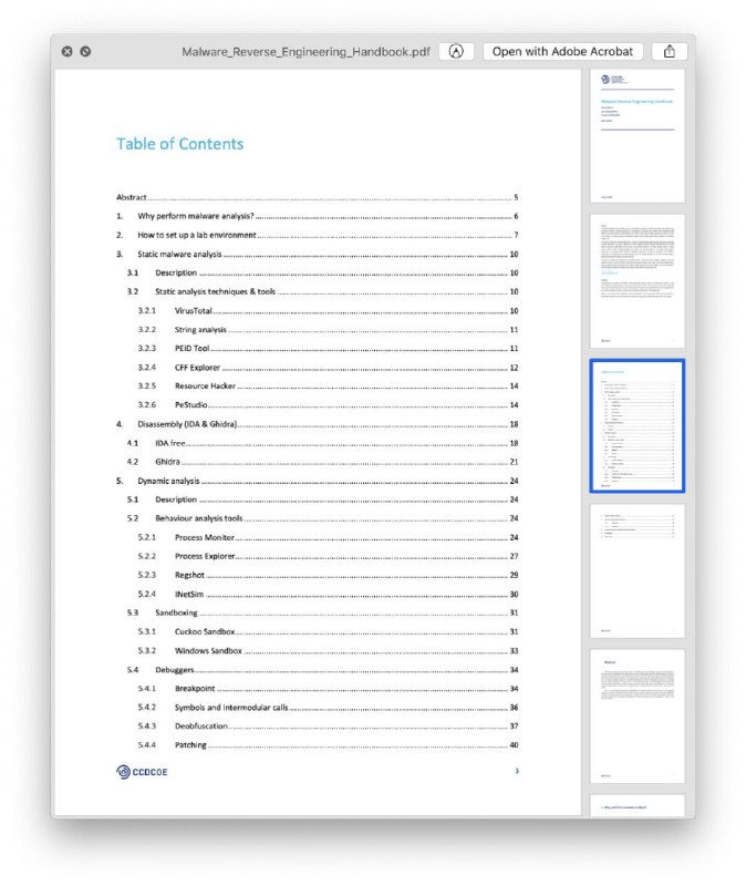 一本开源技术书籍：《恶意软件逆向工程手册》 下载入口作者是来自 CCDCOE Technology Branch 的研究人员