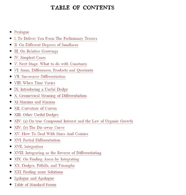 Calculus Made Easy，一本讲授微积分的经典书籍，最初由 Silvanus P. Thompson 于 1910 年出版，被认为是对该主题的经典而优雅的介绍