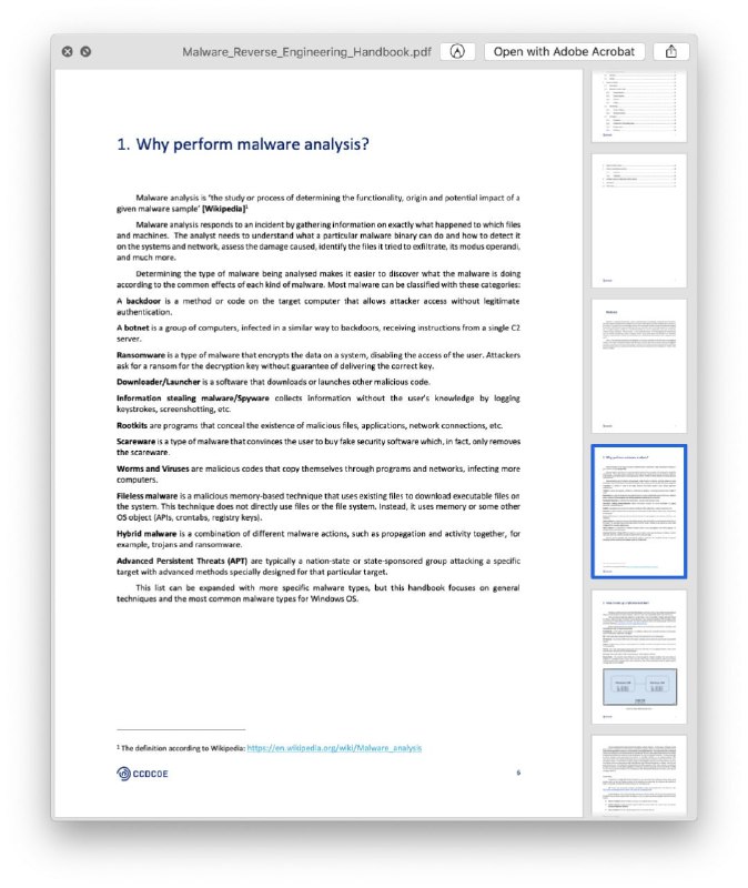 一本开源技术书籍：《恶意软件逆向工程手册》 下载入口作者是来自 CCDCOE Technology Branch 的研究人员