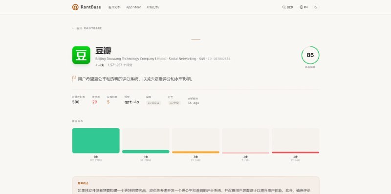 #iOS #AppStore #评论 #工具 #AI #TelegramDigestRantBase 是一款免费的 App Store 差评分析工具，输入应用 ID 即可通过 AI 提取差评中的功能缺陷与体验痛点，是排查产品问题或寻找开发灵感的实用利器