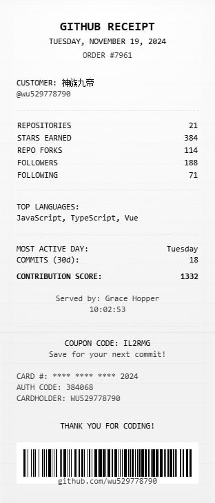 #趣站分享 GitHub Receipt给你的 #GitHub 生成一张收据