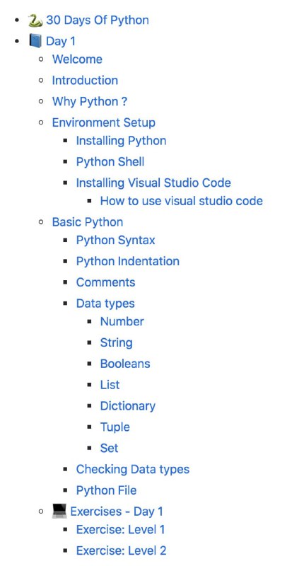 一个适合新手入门学习的 #Python 教程：《30-Days-Of-Python》