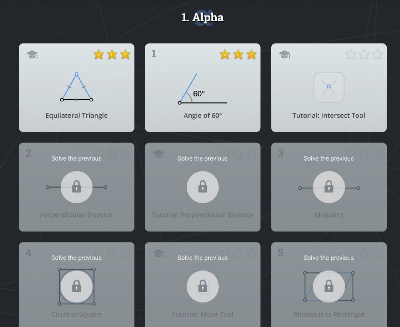 一个数学教学游戏网站，可以在线尺规作图Euclidea是关于使用直尺和圆规建造几何结构的工具