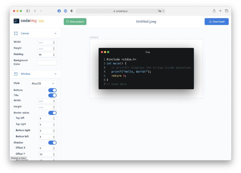 一款免费在线把源代码生成高逼格的图片 #工具 ：Code IMG
