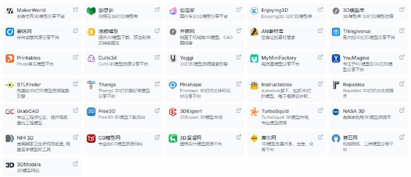 #3D #打印 #导航   聚宝盆3D打印资源导航   如题，一个 3D 打印相关的导航站，提供了模型资源、建模设计、打印服务、技术论坛等类型的网站，现在 3D 打印挺火的，价格也降下来了，可以收藏一下，免得需要了再找就很麻烦