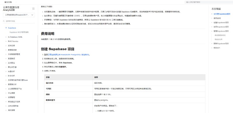 免费的 1C2G Supabase 要不要？阿里云 AnalyticDB 上架了 Supabase 托管，目前提供 1C2G 的免费实例使用， 有境内外多个区域可选，唯一遗憾的是存储空间只有 1 GB ……