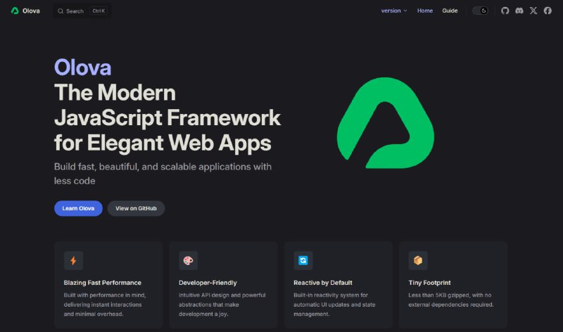 #前端开发 #独立开发站点名称: Olova描述: 一个轻量级的反应式 JavaScript 框架，用于构建现代 Web 应用程序