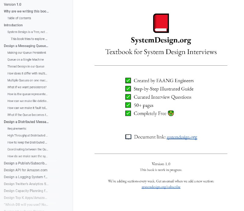 一本开放的技术 #书籍 ：《系统设计面试指南》，由来自 FAANG（Facebook、苹果、亚马逊、奈飞、谷歌）的工程师联合编写