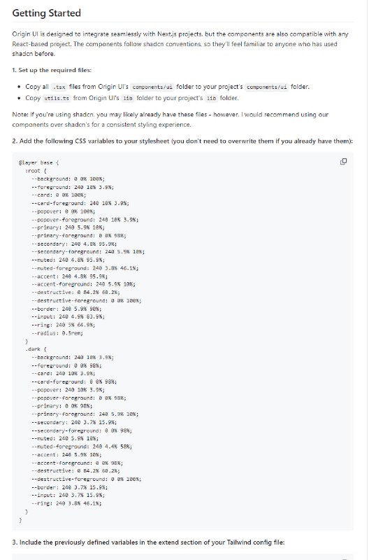 Origin UI：一套丰富的UI组件库，快速构建应用界面，特色包括100+可复制粘贴的组件、一致的风格、定期更新和新增组件、内置暗黑模式支持Origin UI：一套丰富的UI组件库，快速构建应用界面，特色包括100+可复制粘贴的组件、一致的风格、定期更新和新增组件、内置暗黑模式支持