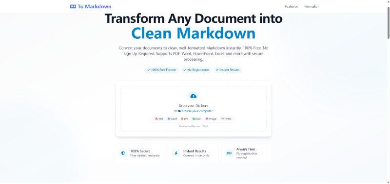 To Markdown：免费在线文档转Markdown工具 极速高效、无需注册、支持多格式转换