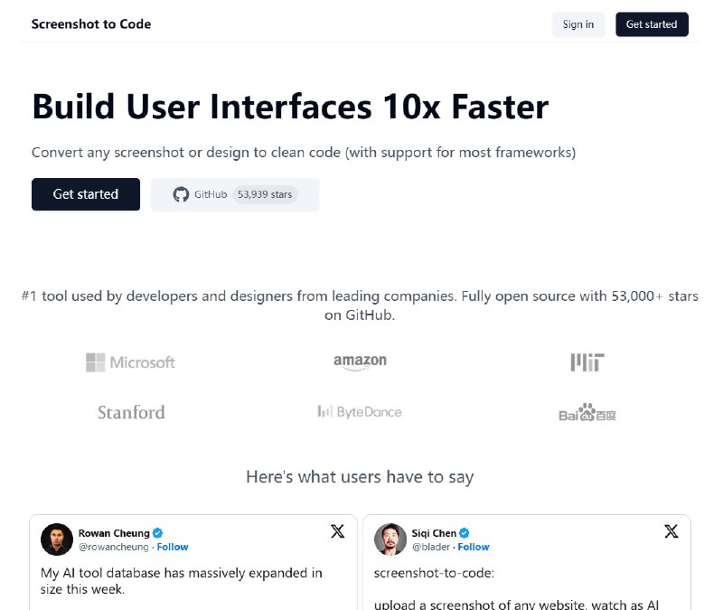 Screenshot to Code：将任何屏幕截图或设计转换为干净的代码