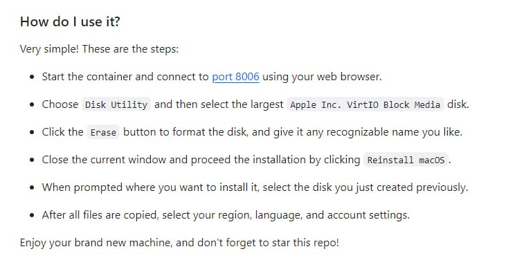 dockur/macOS：在 Docker 容器内运行 macOS 的项目，它允许用户在虚拟环境中使用 macOS，并提供了自动化安装、KVM 加速、Web 界面访问等特性dockur/macOS：在 Docker 容器内运行 macOS 的项目，它允许用户在虚拟环境中使用 macOS，并提供了自动化安装、KVM 加速、Web 界面访问等特性