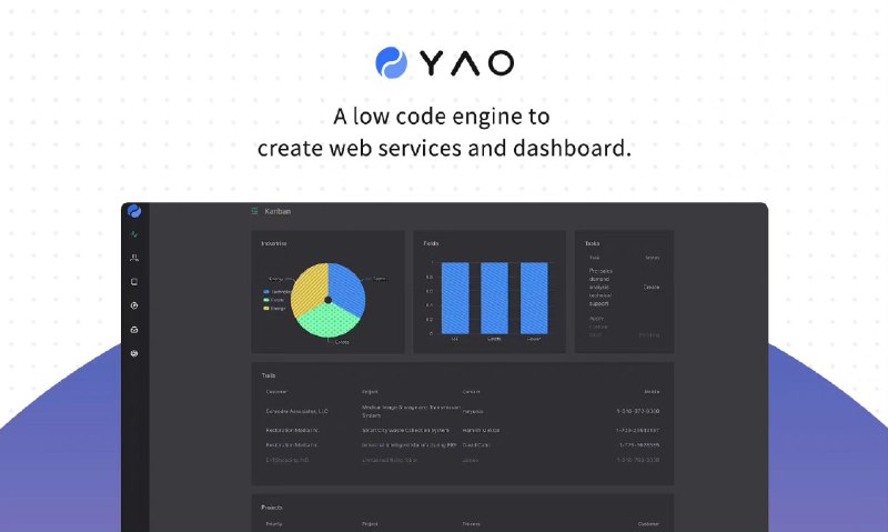 低代码应用引擎：Yao，无需编写一行代码，即可快速创建 Web 服务和管理后台，大幅解放生产力