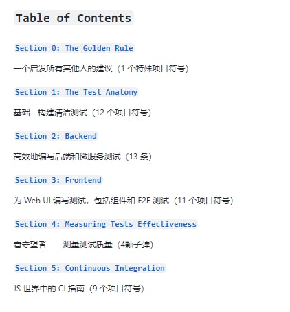小册子：JavaScript & Node.js 的测试最佳实践作者总结了45条js测试的最佳实践，每一条有如何做的建议，不应该怎么做和代码示例