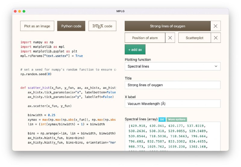 一款比较实用的 Matplotlib 客户端：MPLG，支持可视化设计并绘制图形，并将图形导出成 PNG、PDF、SVG 等文件格式