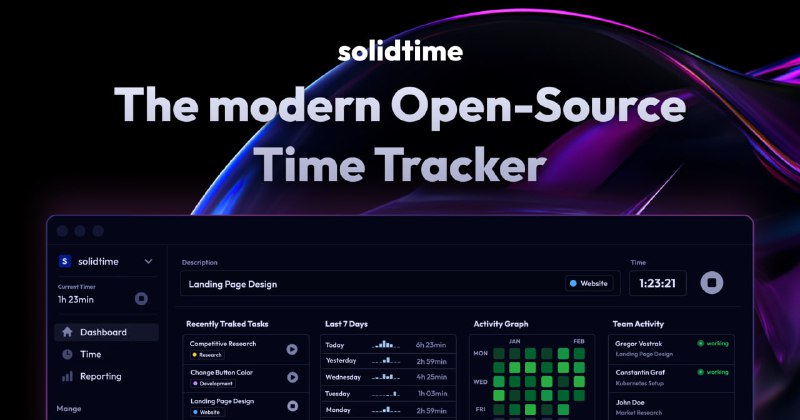 solidtime - 现代开源时间追踪应用：专为自由职业者和代理机构设计，提供时间跟踪、项目管理、任务分配等多功能的现代界面