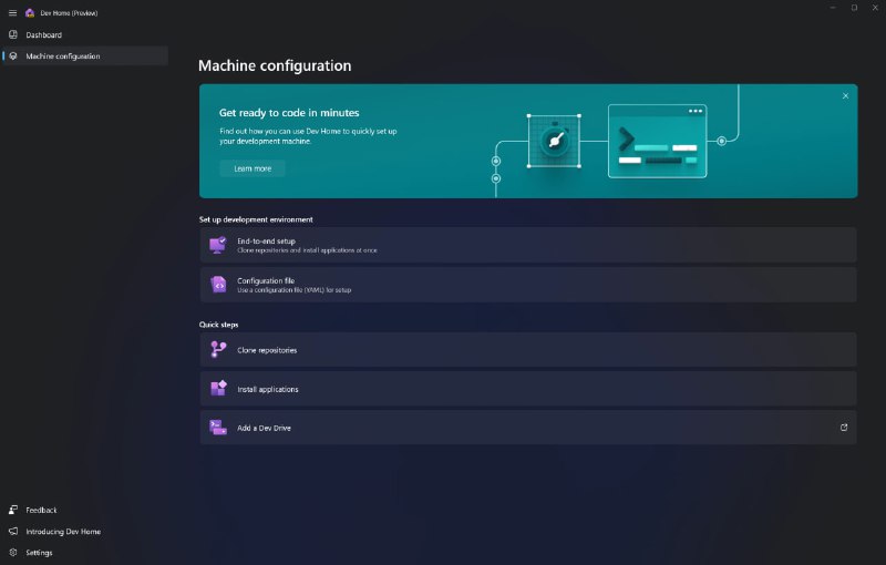 微软今天在 GitHub 开源了一款全新的开发工具：Dev Home，在 Windows 系统中，内置了可视化控制面板