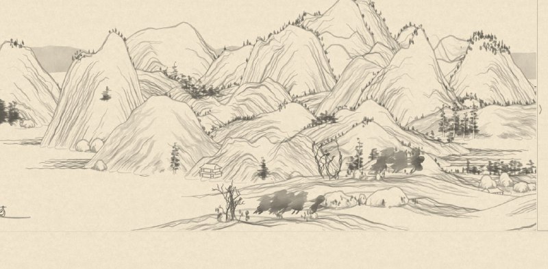 (传送门)这个网站可以自动生成山水画，每刷新一次网站，都会生成一幅全新的山水画画作