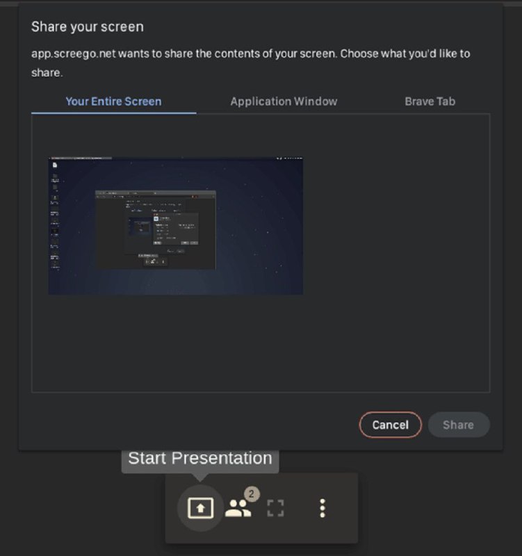 一款开源的屏幕共享 #工具 ：Screego，可选择分享电脑全屏、窗口、浏览器标签页等三种分享模式，并拥有更低延迟、更高质量的屏幕共享体验