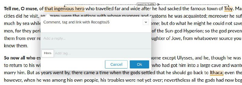 recogito-js：用于文本标注的JavaScript库，可以用来在网页上添加标注功能，或作为一个工具箱来构建全定制的标注应用
