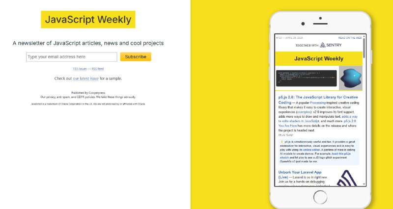 #周刊期刊 #极客订阅站点名称: JavaScript 周刊描述: 带有Newsletter实时通讯的JavaScript 周报链接: 