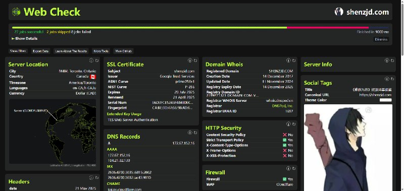 Webcheck 全面的网站检查工具一款网站检查工具，可以显示指定网站更多的信息