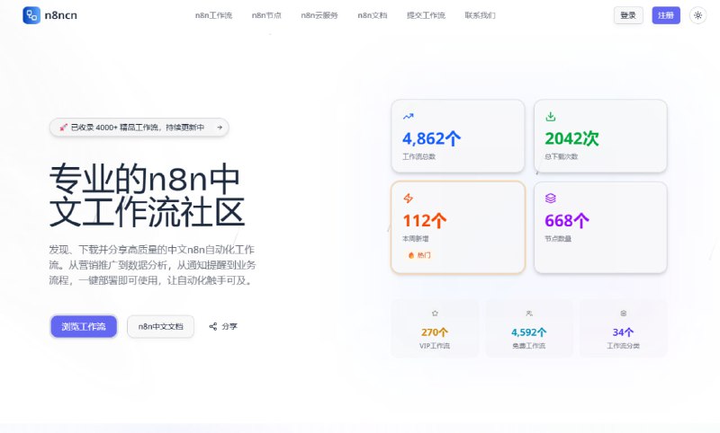 #极客·自动化 #极客创造站点名称: n8ncn描述: 发现和下载高质量的中文n8n自动化工作流，提升您的工作效率