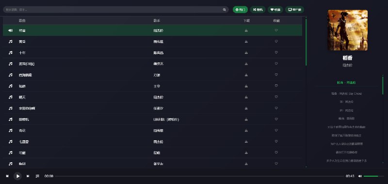 #音乐 米兔音乐 在线听音乐网站，覆盖的音乐量还可以，搜了几个周杰伦的都能播放，提供 MP3 和 无损音质下载，不过要跳转到夸克网盘，但是夸克小于 50MB 的文件都是网页不限速下载的，免费无广告，无需注册