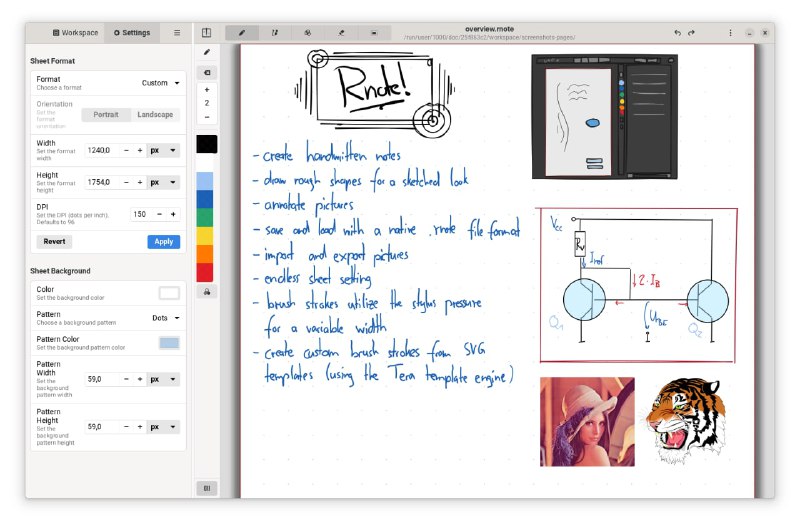 一款简洁优雅的 #笔记 #软件 ：rnote，带有可调整参数的纹理笔触，可用于快速创建手写笔记和绘画