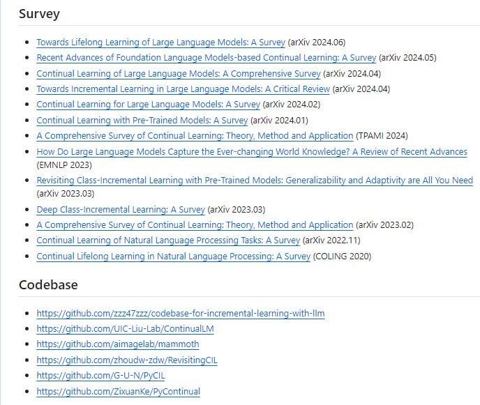 终身学习资源库：收集大型语言模型终身学习相关的精华综述、资源和论文终身学习资源库：收集大型语言模型终身学习相关的精华综述、资源和论文