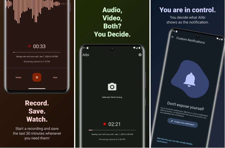 #行车记录仪 #开源 Alibi 将 Android 手机用作行车记录仪，可在后台持续录制音频/视频，并根据要求保存最后 30 分钟的视频，一切都完全可配置，本地化运行，无需网络连接