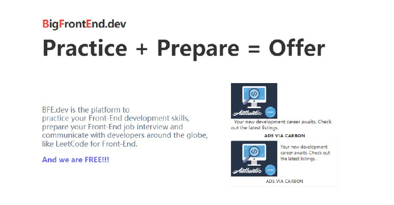 bigfrontend.dev：这个网站可以在线练习你的前端开发技能，以及准备你的前端工作面试，类似给前端的leetcode | #前端bigfrontend.dev：这个网站可以在线练习你的前端开发技能，以及准备你的前端工作面试，类似给前端的leetcode | #前端