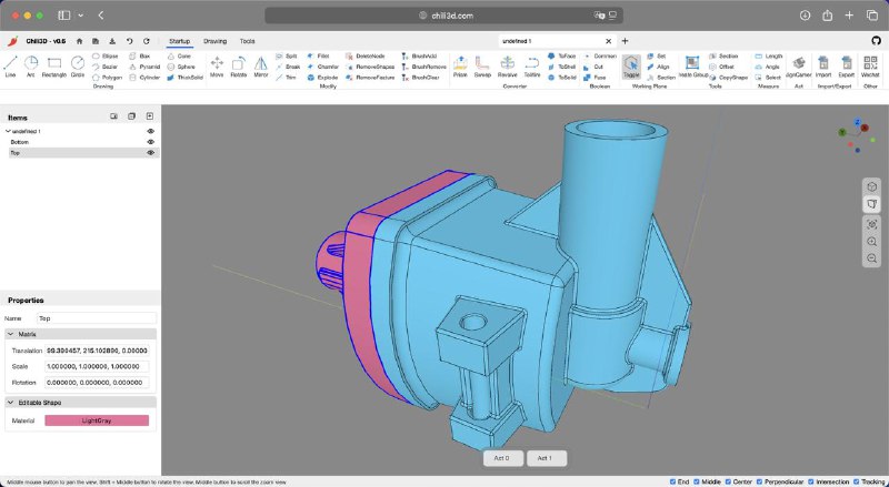 #CAD #开源 Chili3D 网页版 3D CAD 建模工具，可直接在浏览器中创建和编辑 3D 模型，支持丰富的建模工具集，如矩形、圆形、直线、立方体、棱柱、扫掠等基础几何体绘制工具，以及专业的捕捉和跟踪功能，还具备强大的布尔运算、拉伸、旋转、扫掠、偏移和切面创建等高级建模功能，支持导入导出 STEP、IGES、BREP 等文件格式，免费开源，无需注册
