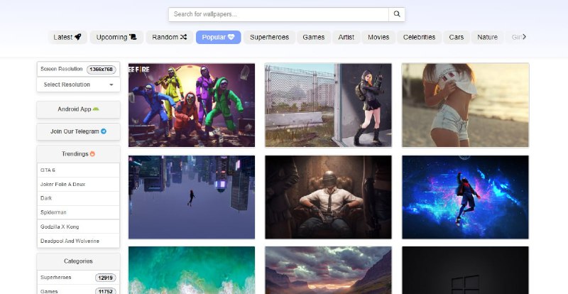 HDQwalls   壁纸下载站，主打高清品质，提供 4K 与 8K 分辨率下载，类别也较为丰富，覆盖游戏、电影、艺术、超级英雄、自然、动漫、摄影等，可免费下载原图，无需注册