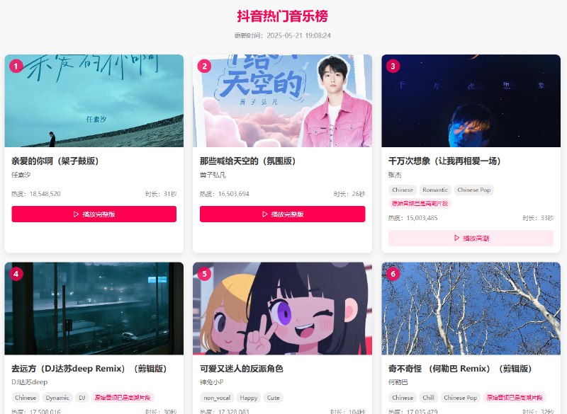 一个自动抓取抖音热门音乐榜单的工具，支持高潮片段提取和可视化展示，参考SnailDev/douyin-hot-hub