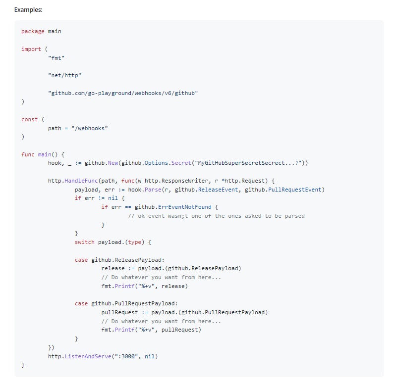 webhook 库可以用来接收和解析 GitHub、Bitbucket 和 GitLab Webhook 事件